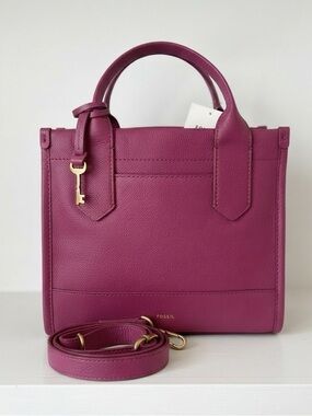 Fossil Kyler Purple Pink Sapphire Leather Satchel Crossbody Bag NWT Plum Berry